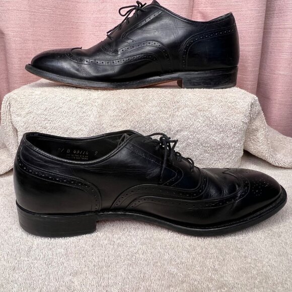 Johnson & Murphy Men Black Leather Oxford Wingtip Dress Shoes Size 10 D USA Made - Picture 2 of 16